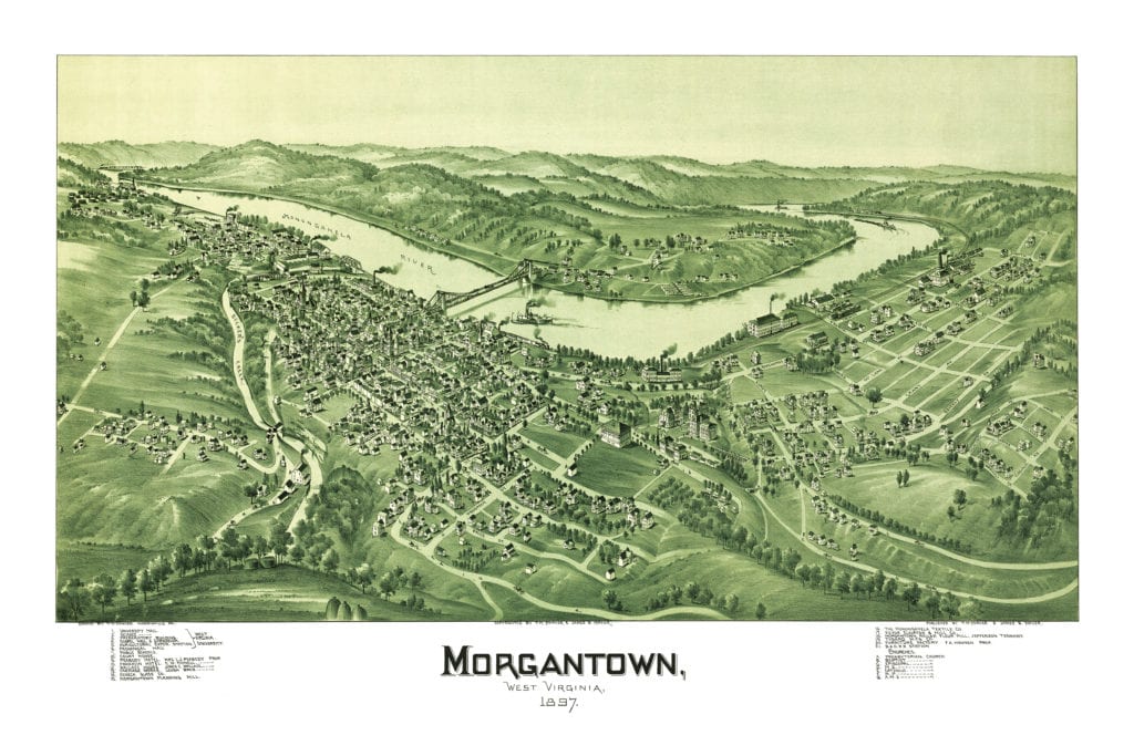 Historic old map of Morgantown, West Virginia in 1897