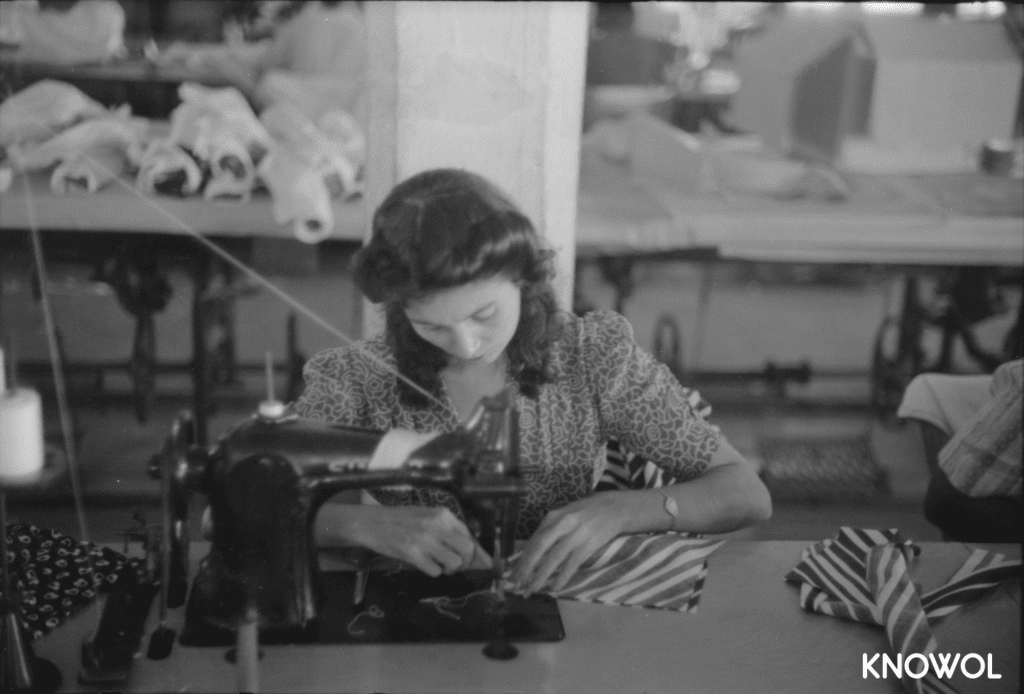 Seamstress working in the Everglades needlework factory, San Juan, Puerto Rico.