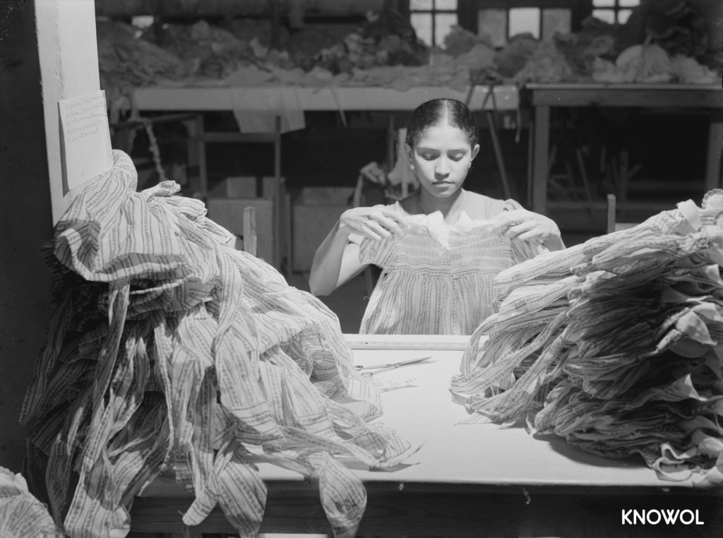 This picture shows a woman working in a needlework factory near San Juan, PR.