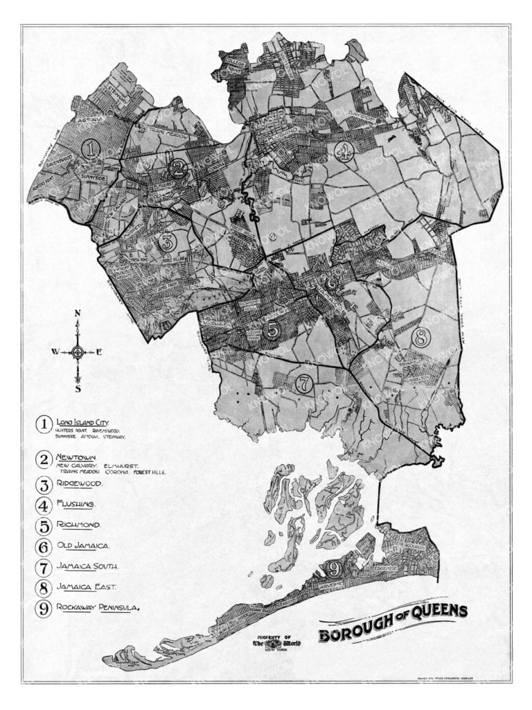 Restored map of Queens, New York from 1918