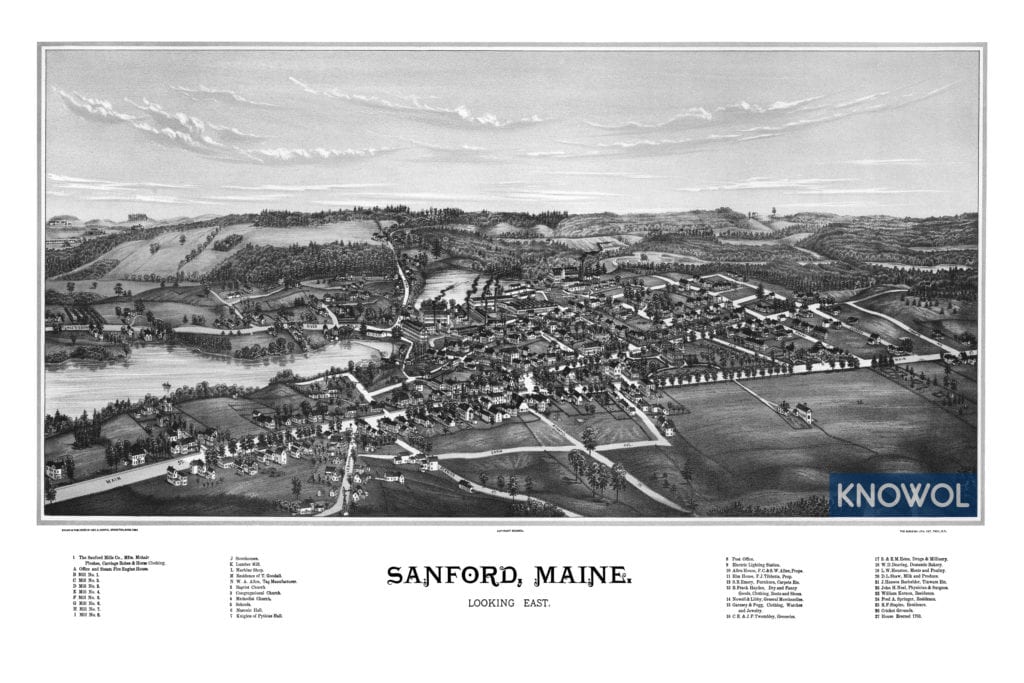 Detailed map of Sanford, Maine in 1889