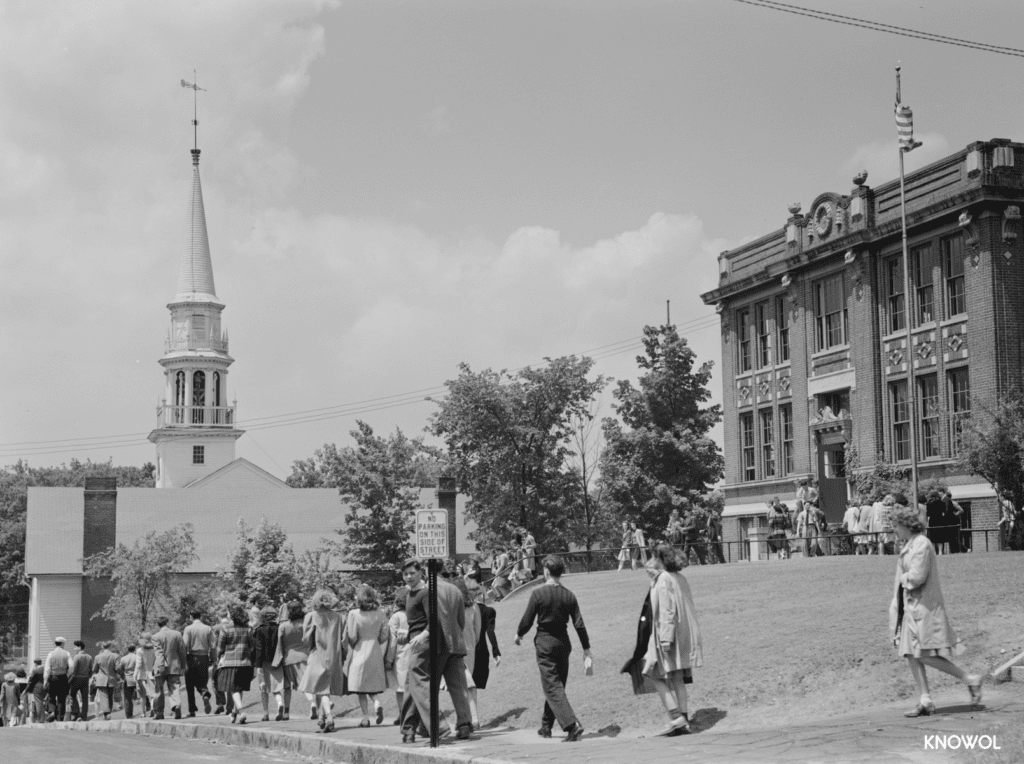 Kids streaming out of the Southington schoolhouse.
