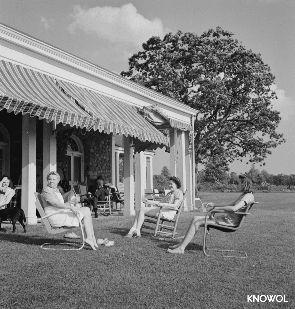 Women lounging at the nine-hole country club golf course.