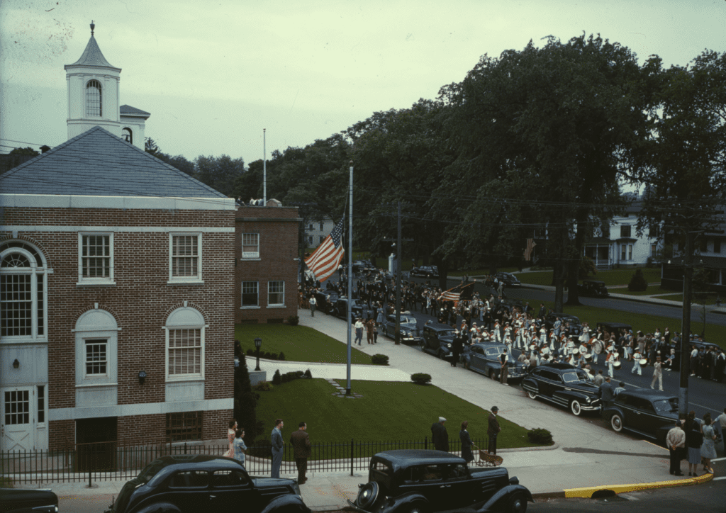 The Memorial Day parade moving down the main street.
