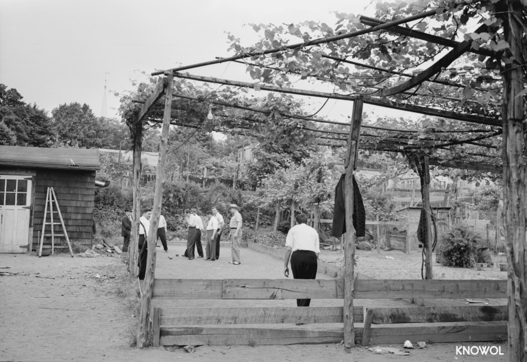 The photographers caption reads: Bocci, an Italian game somewhat like bowling, is another popular sport in Southington.