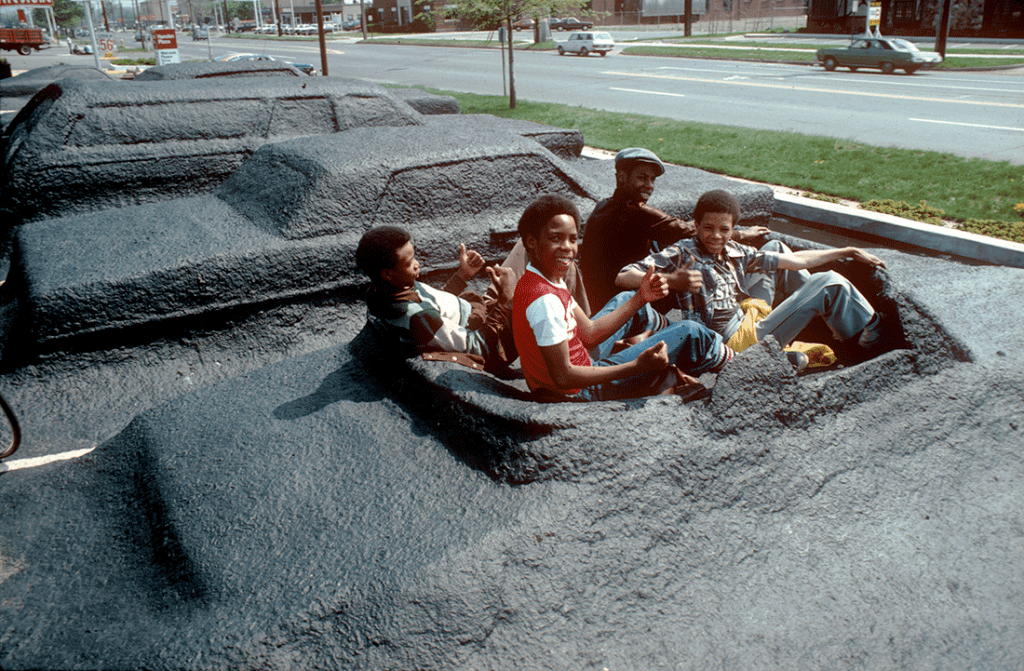 In 1978, an artist covered two dozen cars from with pavement in a strip mall parking lot in Hamden, CT.