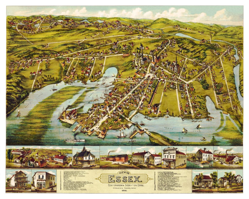 Beautiful bird's eye view of Essex, Connecticut in 1881