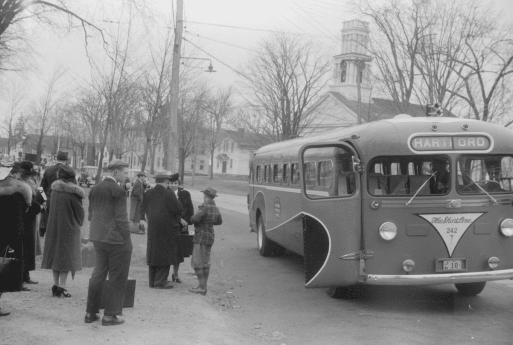 Boarding the bus to Hartford.