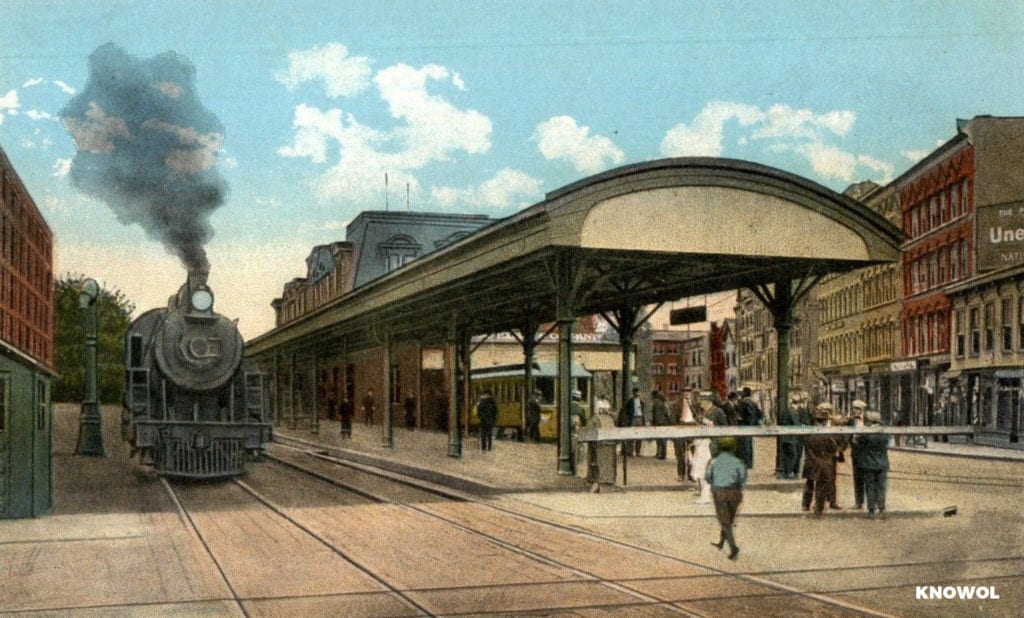 The first train came puffing into Meriden station in November, 1838.