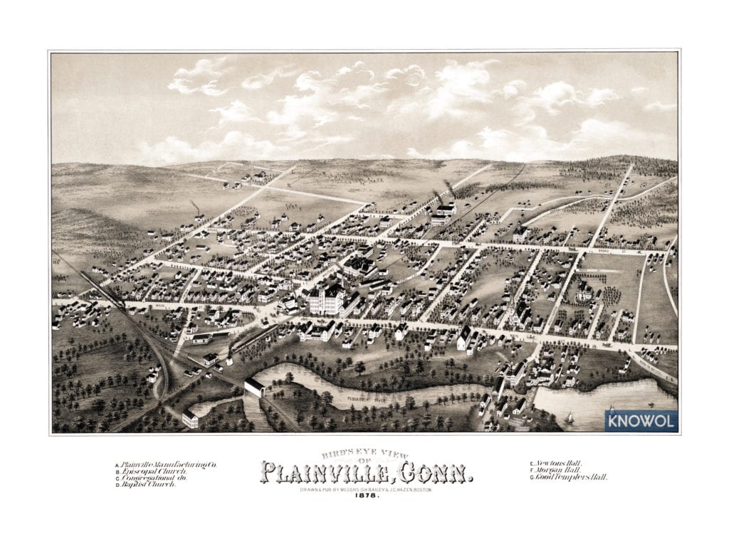 Restored map of Plainville, Connecticut in 1878