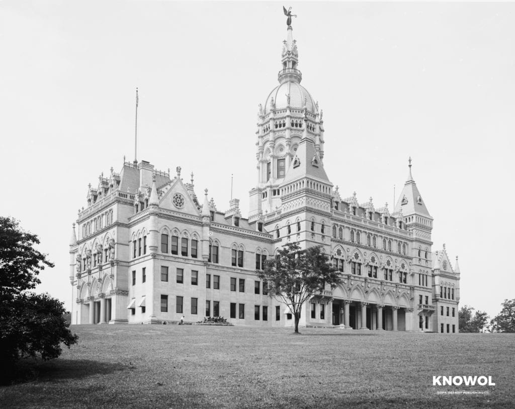 The Connecticut State Capitol is located north of Capitol Avenue and south of Bushnell Park in Hartford, the capital of