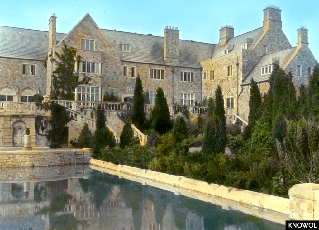 The stone used in the construction of the house is a seamfaced granite brought from Massachusetts.