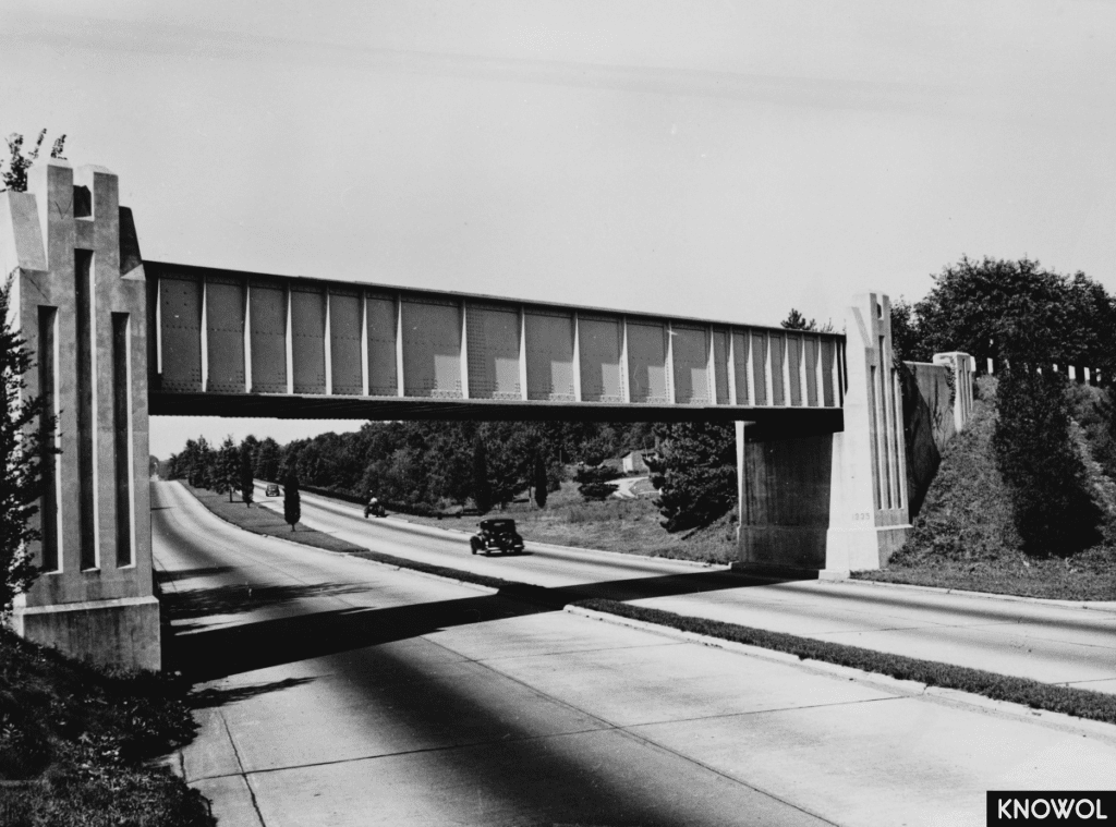 The Rock Hill Road Bridge panning the Merritt Parkway at 32.54 mile mark has Art Deco architectural elements and is located