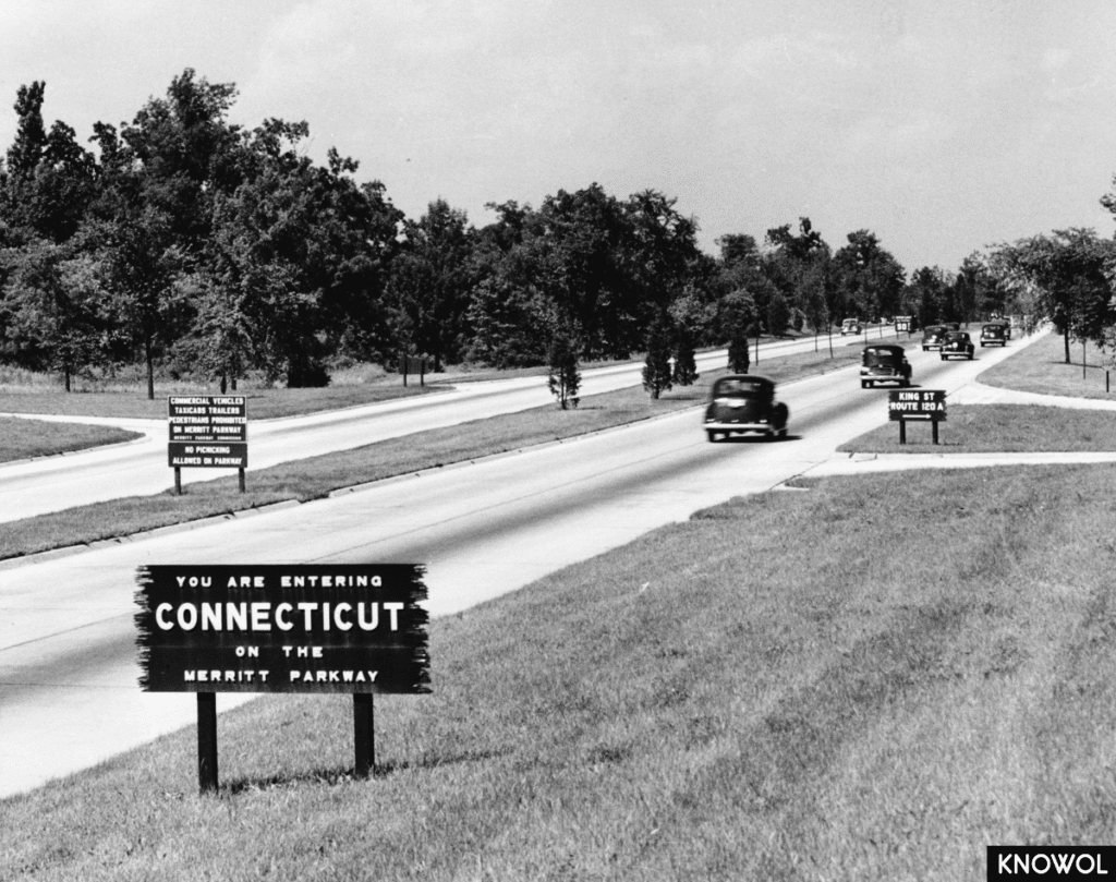 The Merritt Parkway originally began in Greenwich, CT and ran 38 miles to Stratford, CT.