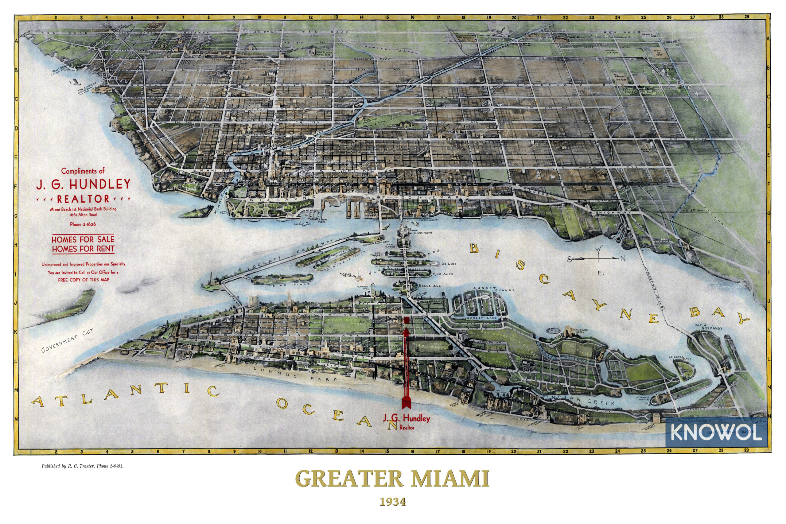Restored map of Miami, Florida from 1934