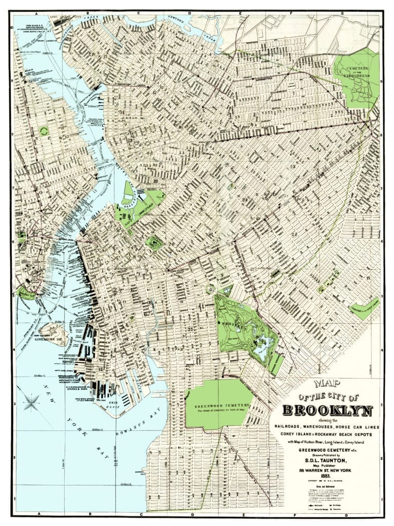 Vintage guide map and directory of Brooklyn from 1883