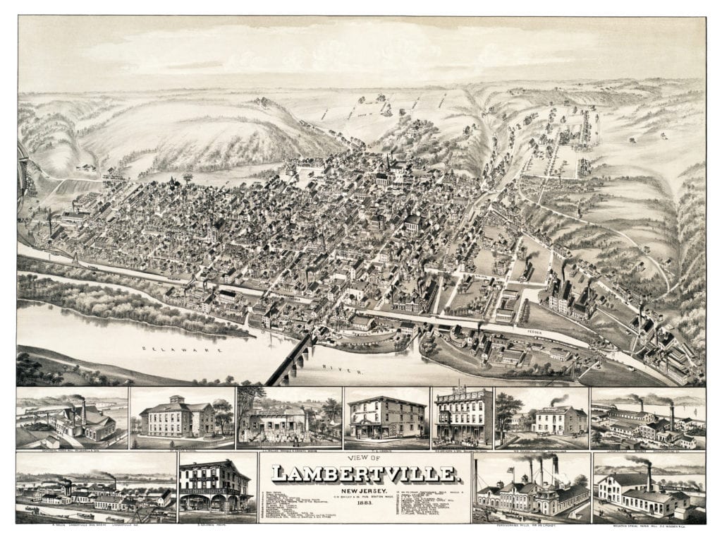 Vintage map of Lambertville, New Jersey in 1883
