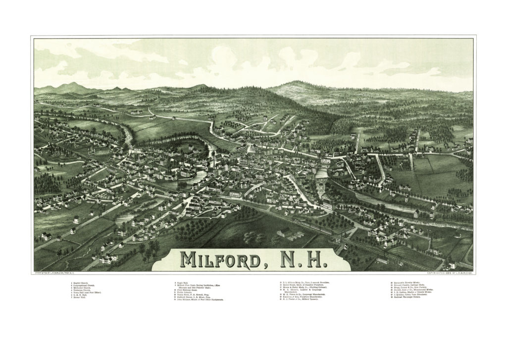 Stunning historical map of Milford, NH from 1886