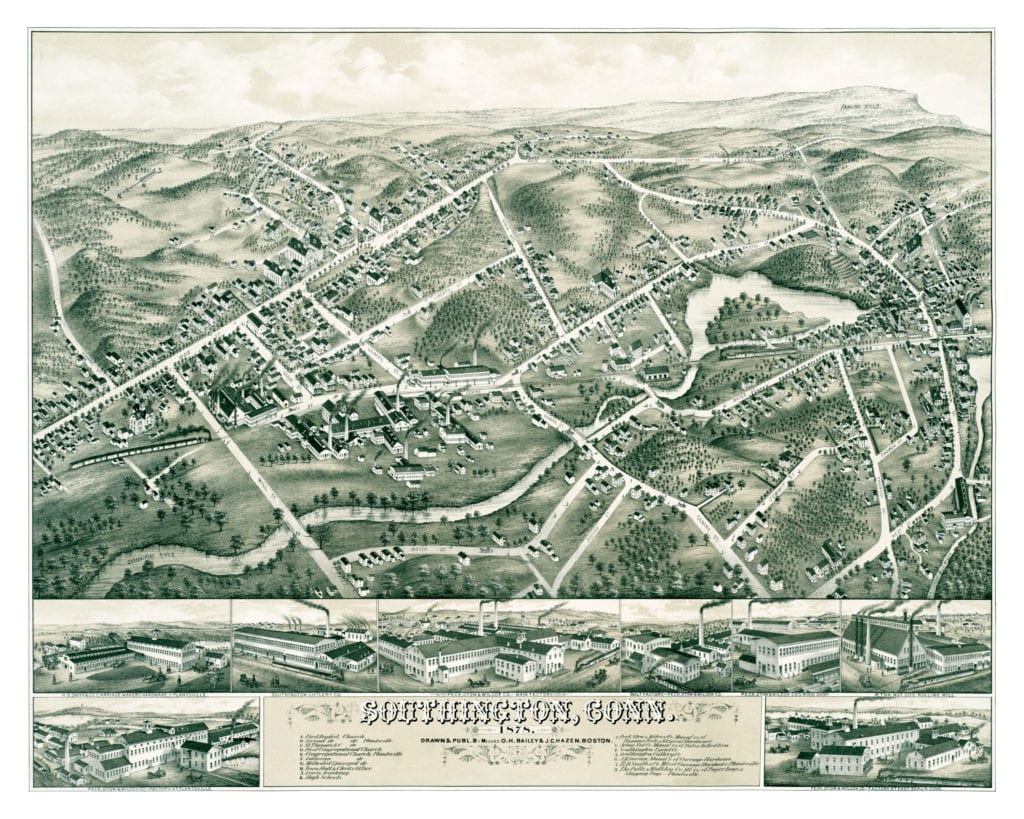 Restored map of Southington, CT from 1878