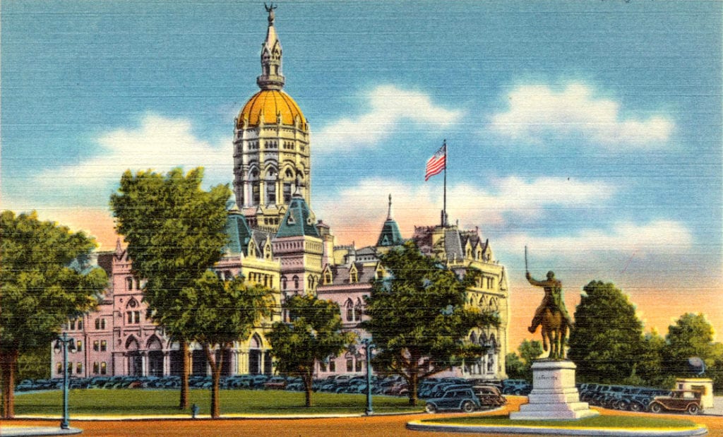 Connecticut's state legislature first met in Hartford at the Old State House, designed in 1792.