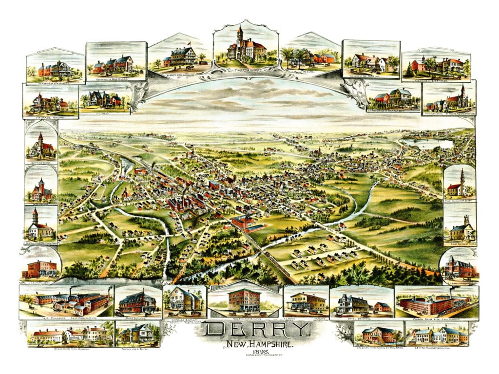 Restored map of Derry, New Hampshire from 1898