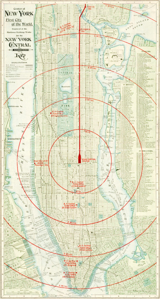New York City, a map of "the center of the world" in 1902