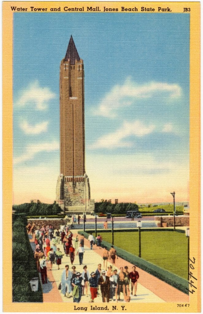 The brick and limestone water tower at Jones Beach houses a 315,000-gallon tank to store water from three 1,000-foot-deep