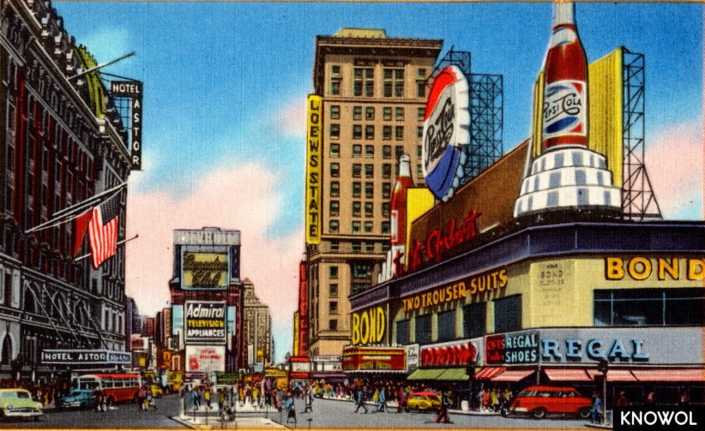 In October 1954, the famous Bond waterfall sign was replaced with a sign for Pepsi-Cola.