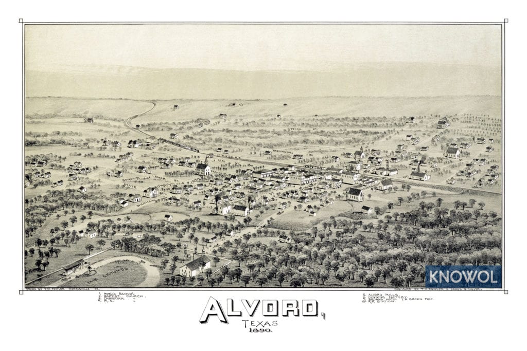 Restored map of Alvord, Texas from 1890