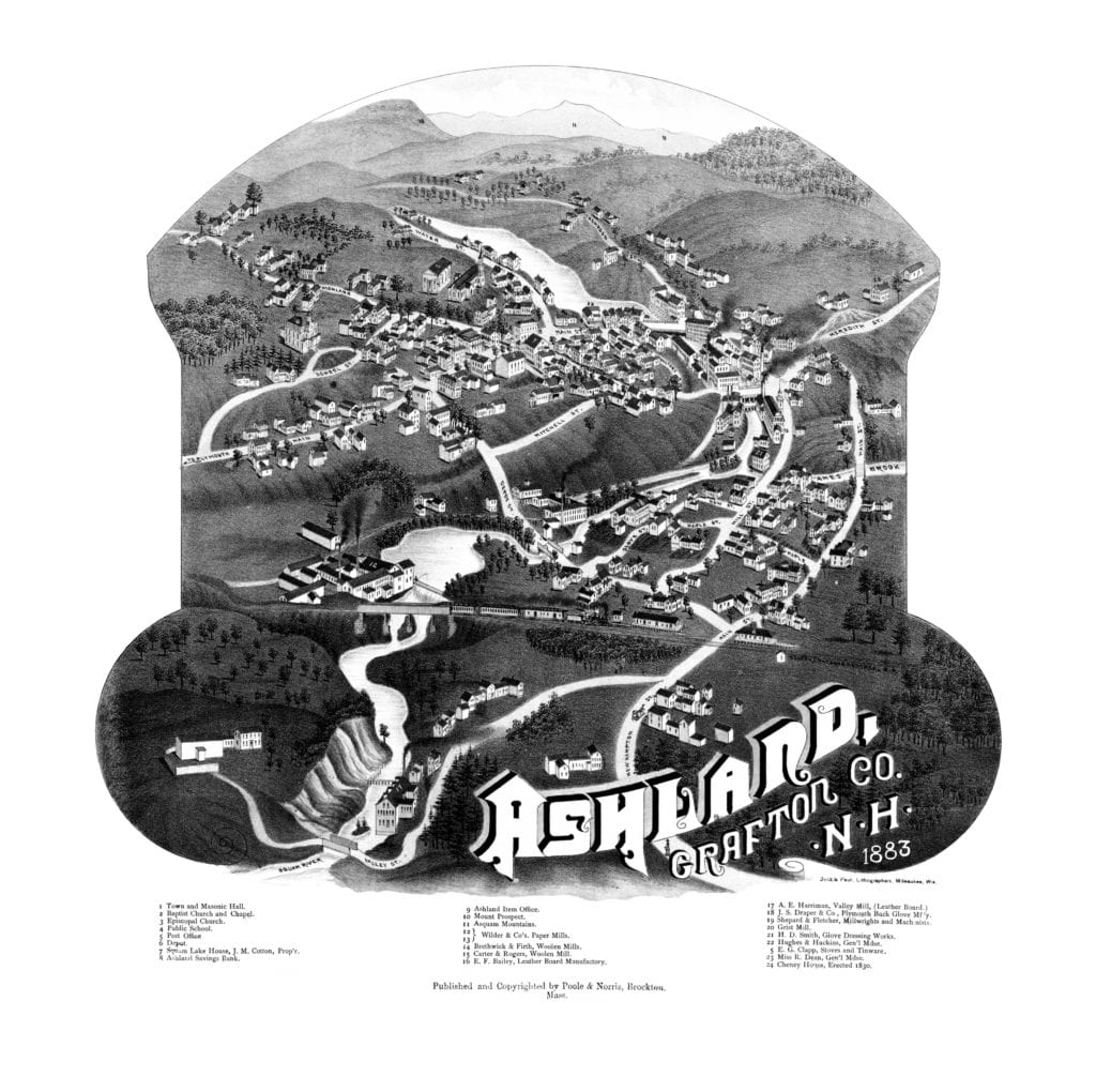 Beautiful old map of Ashland, New Hampshire from 1883
