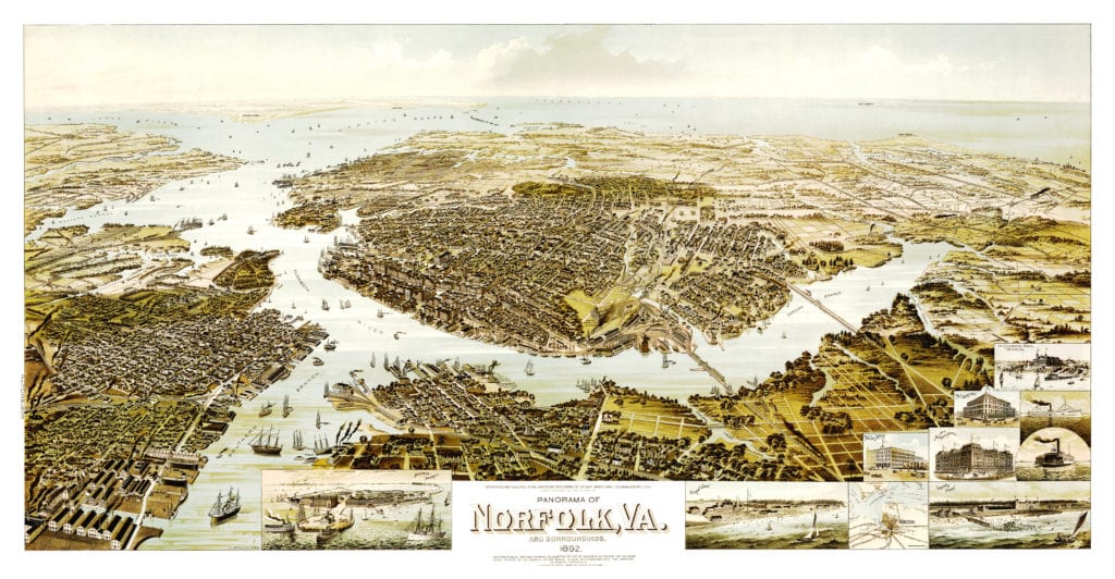 Beautiful old map shows Norfolk, VA as it looked in 1892