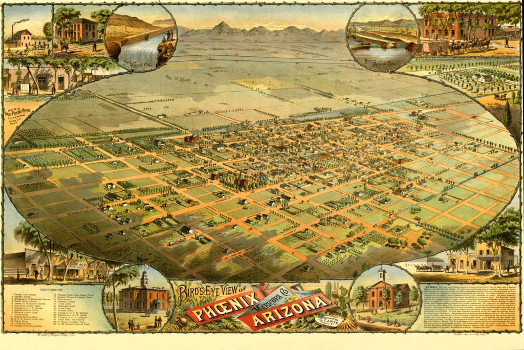 Amazing bird's eye view of Phoenix, Arizona in 1885