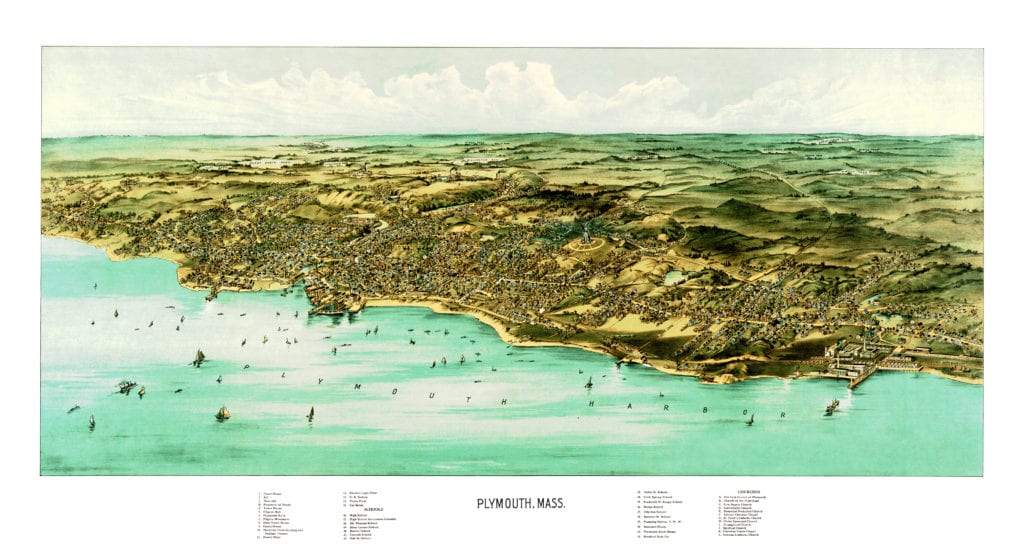 Vintage map of Plymouth, Massachusetts from 1910 by George H. Walker, restored by KNOWOL