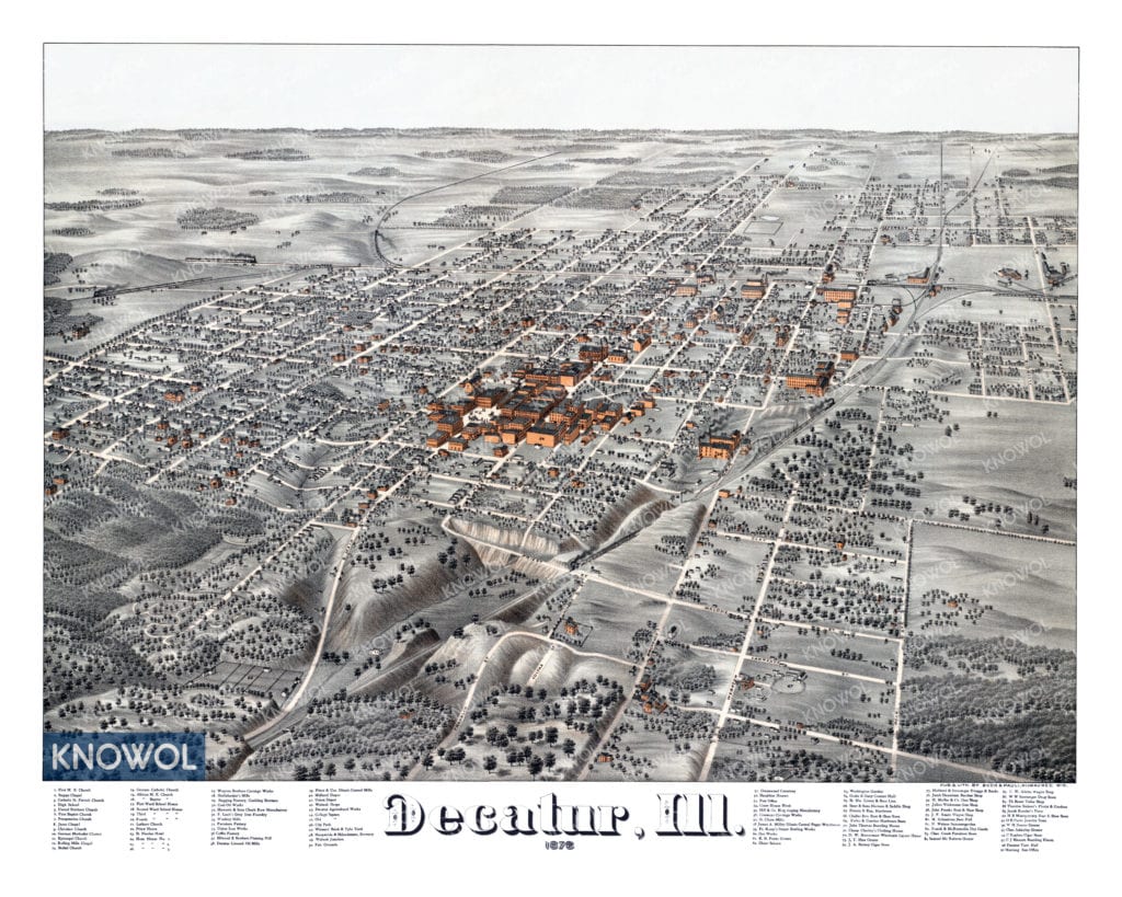 Restored map of Decatur, Illinois from 1878