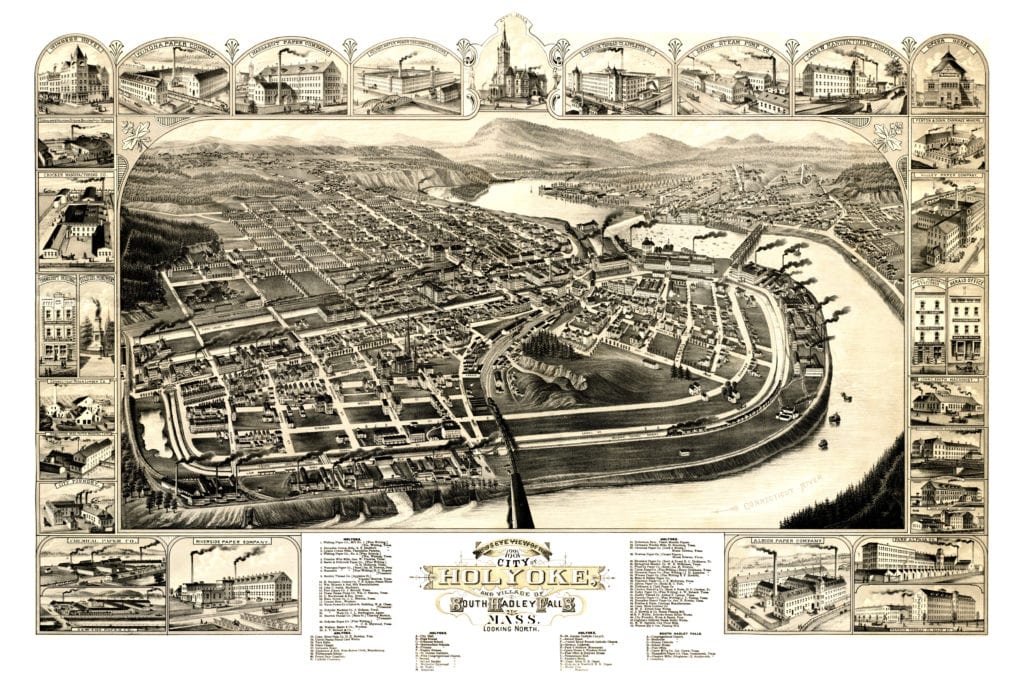 Old map showing Holyoke, Massachusetts in 1881