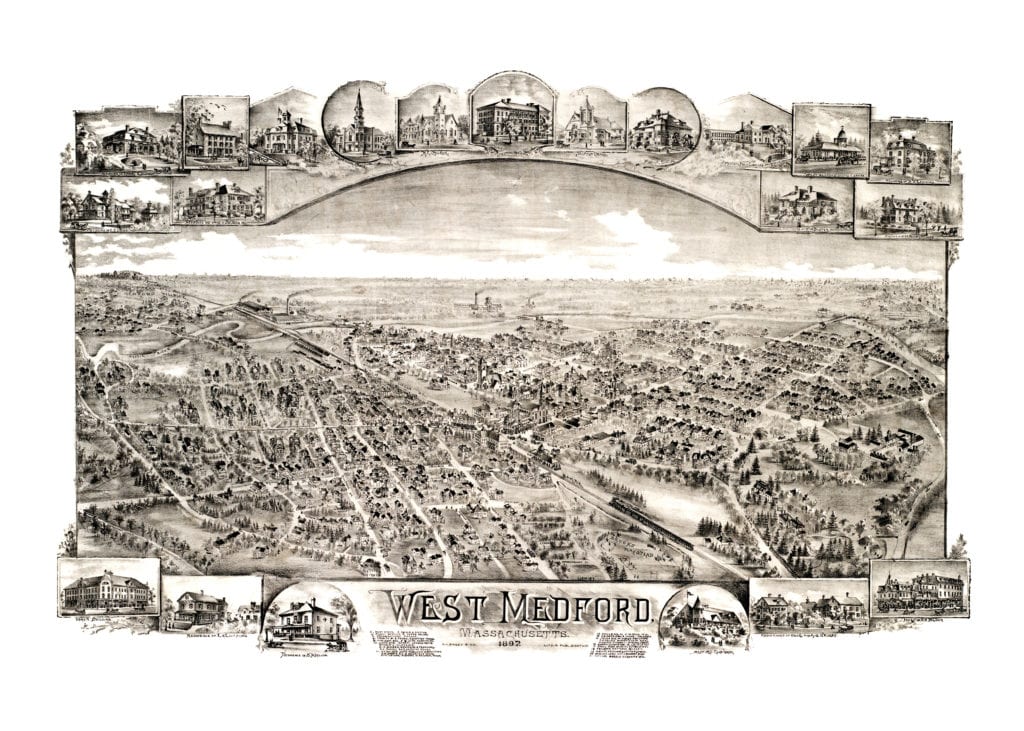 Map of West Medford, Massachusetts in 1897 by O.H. Bailey & Co., restored by KNOWOL