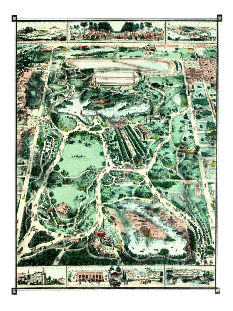 Designed map shows Central Park in the 1800's