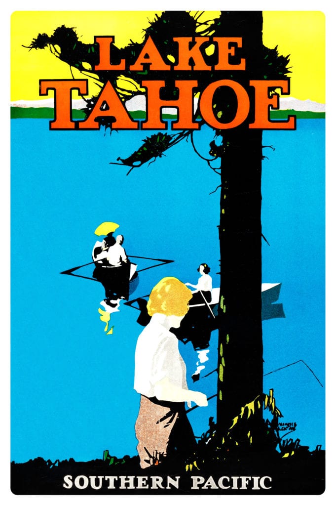 Poster shows two rowboats on Lake Tahoe.