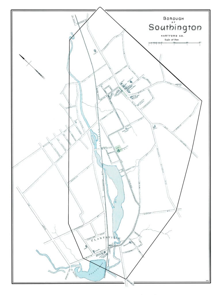 Historic map of the borough of Southington, CT from 1893