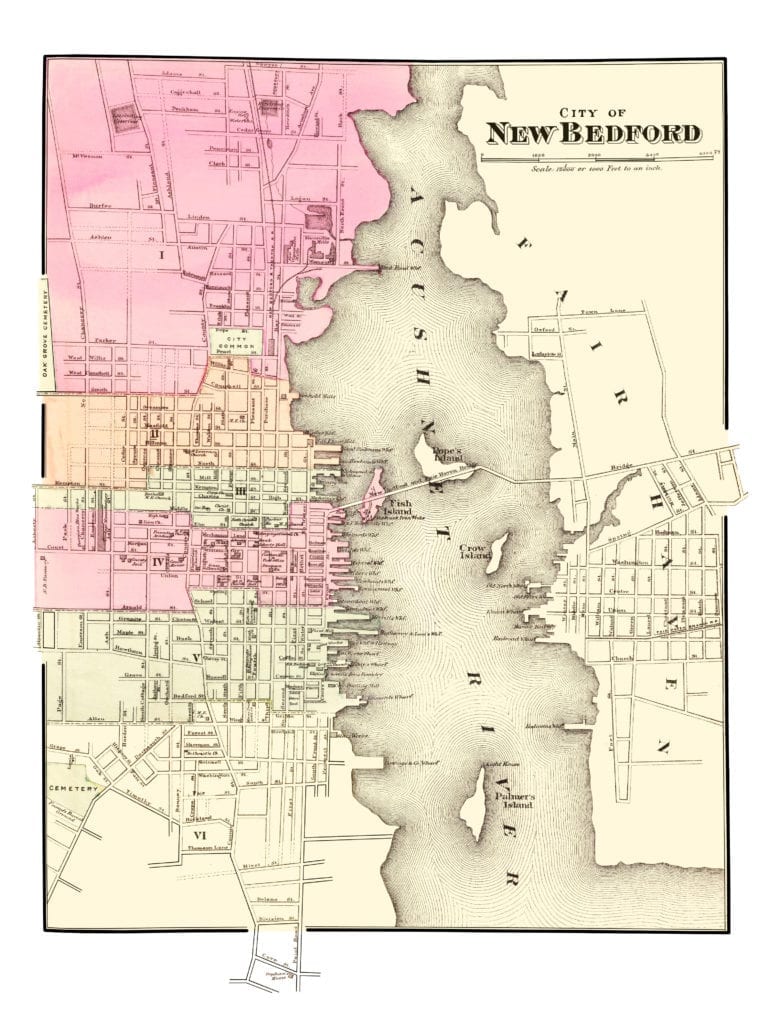 Historical map of New Bedford, Massachusetts from 1871