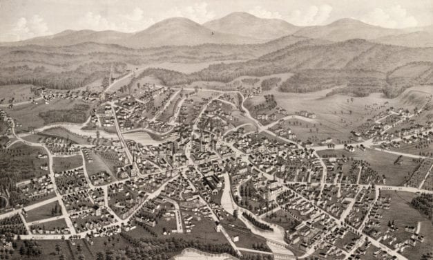 Beautiful bird’s eye view of Laconia, NH from 1883