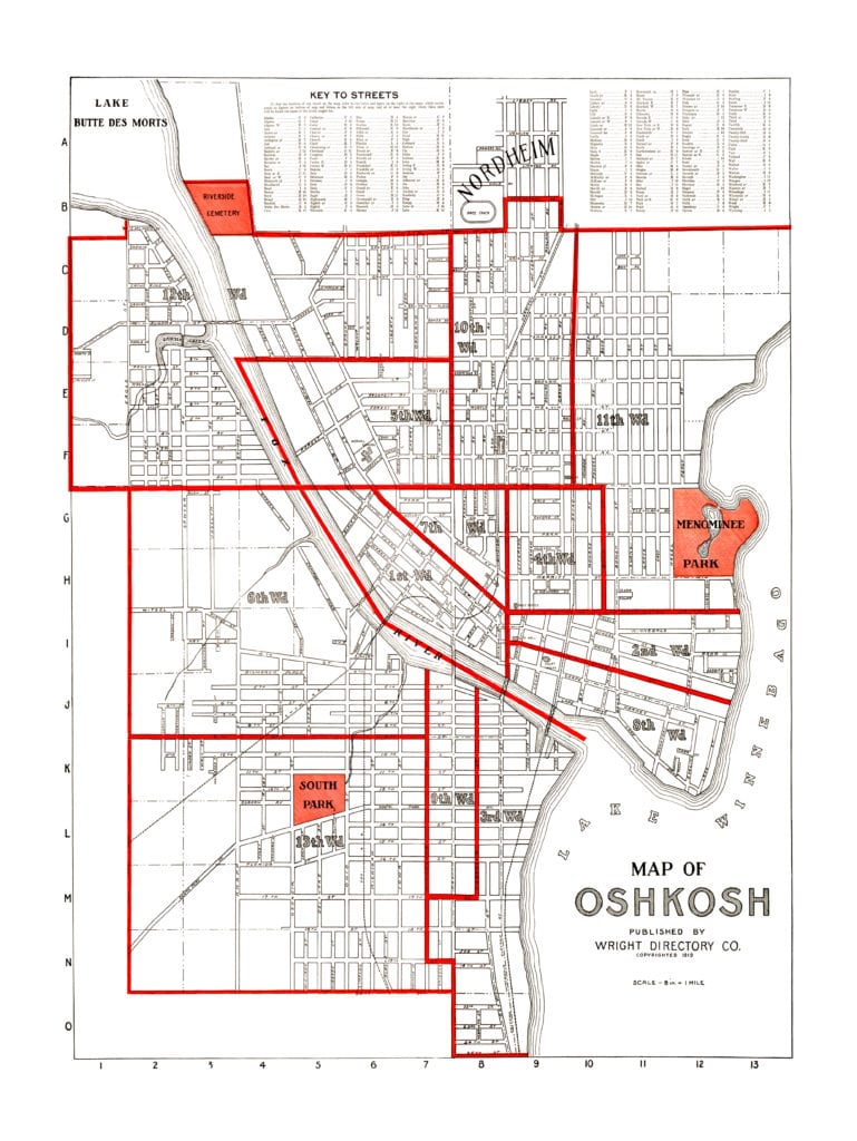 Historic old map of Oshkosh, Wisconsin from 1919