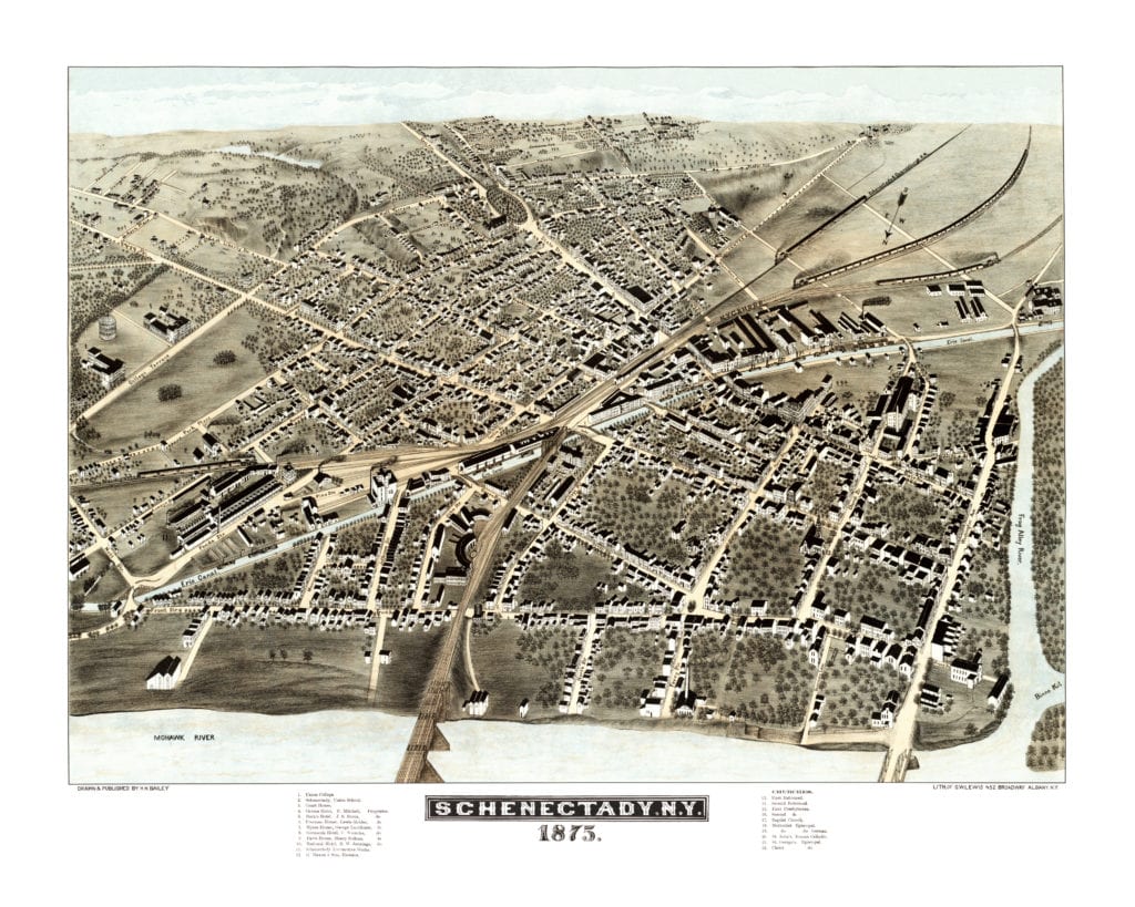 Beautiful bird's eye view of Schenectady, NY in 1875