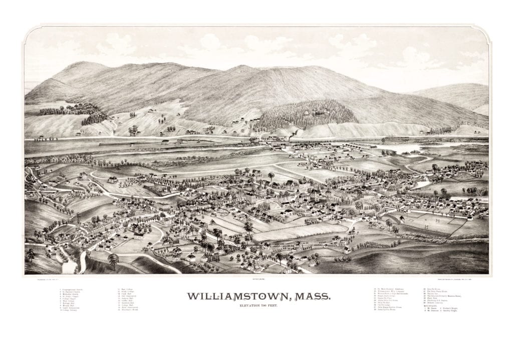 Bird's eye view of Williamstown, Massachusetts in 1889