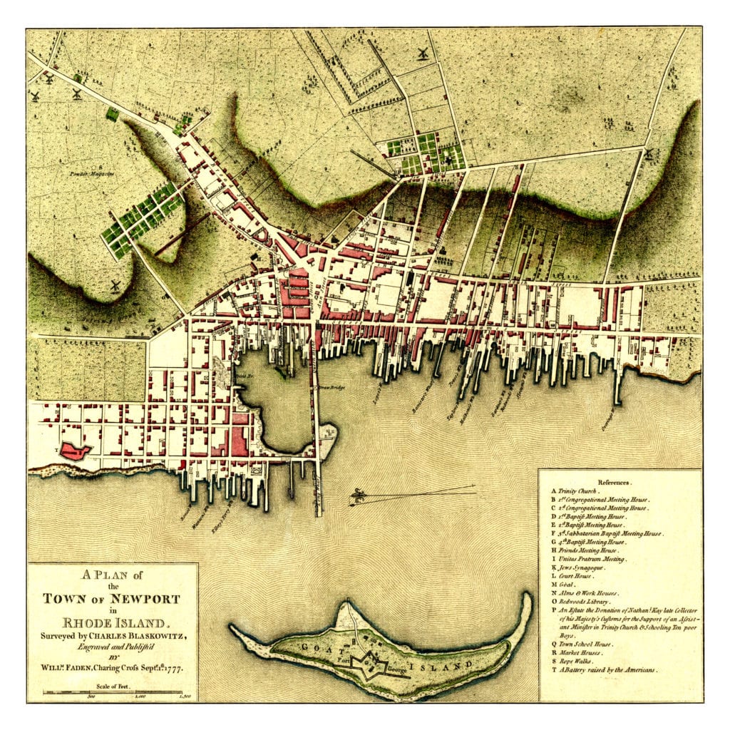 Plan of Newport, Rhode Island created in 1777 by the invading British Army