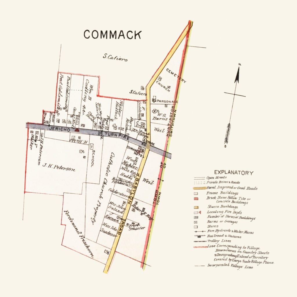 Old road map of Commack, New York from 1915