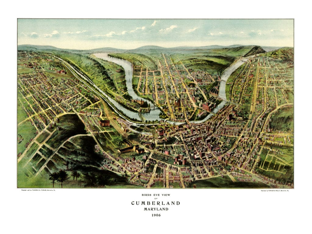 Restored map of Cumberland, Maryland from 1906
