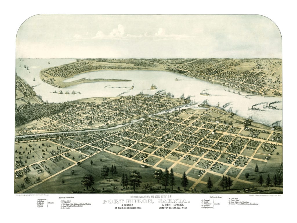 Restored map of Port Huron, Michigan from 1867