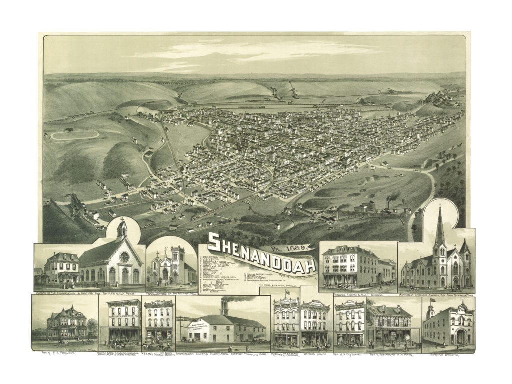Beautiful bird's eye view of Shenandoah, PA from 1889