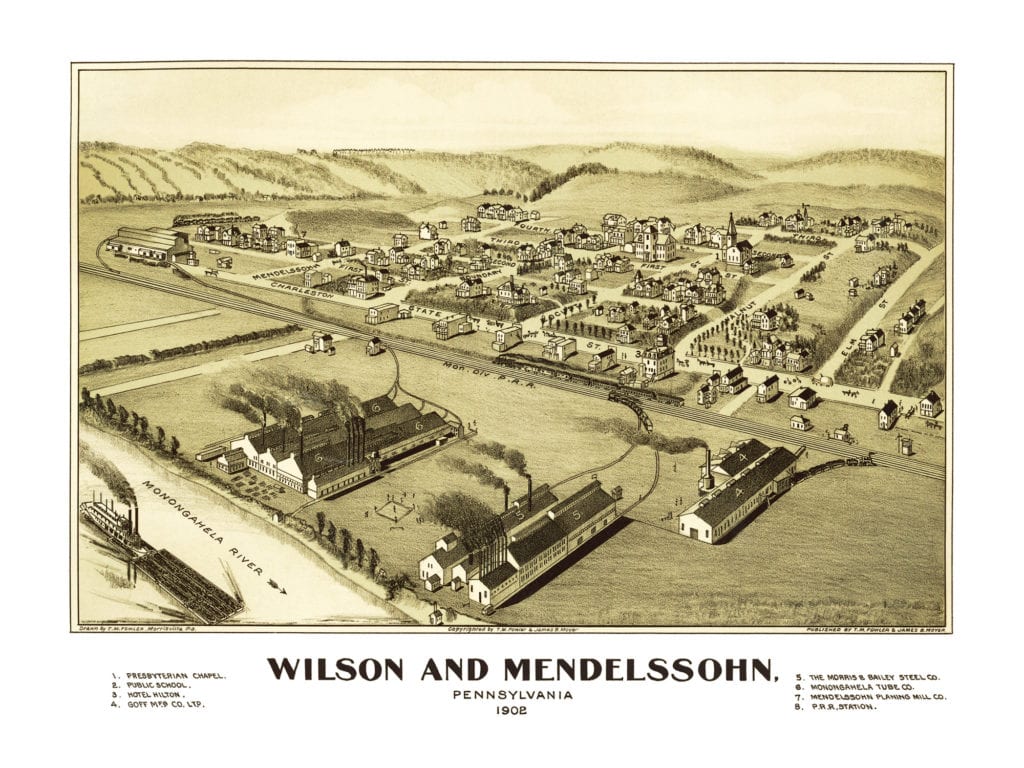Bird's eye view of Wilson and Mendelssohn, PA in 1902